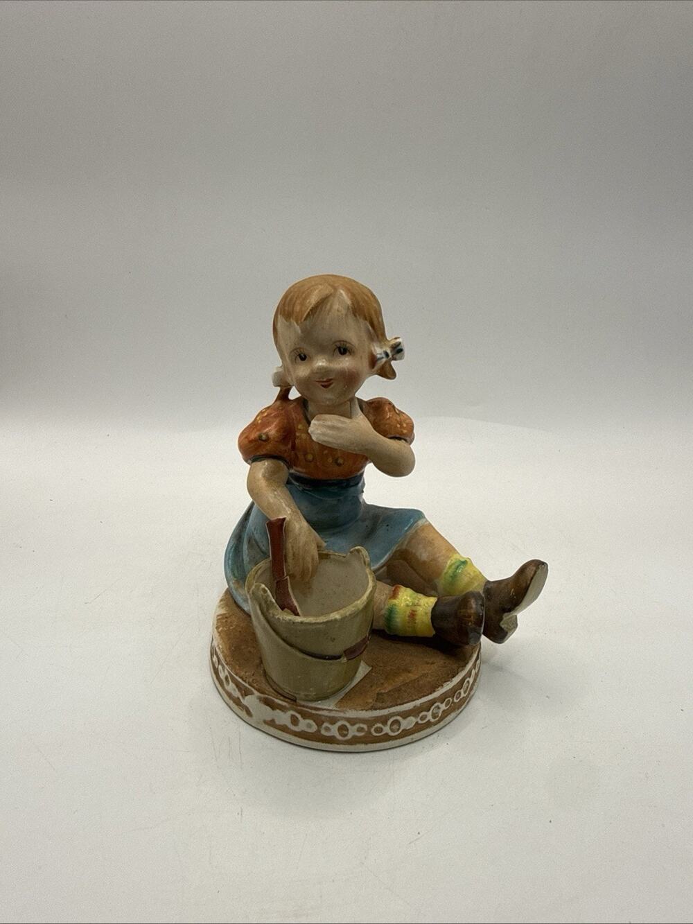 Vintage W Germany Porcelain Girl With Bucket Figurine Hand Painted 5” *